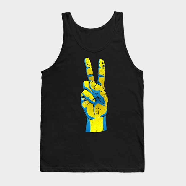 Peace for Ukraine Ukrainian Hand Peace Sign Distressed Art Tank Top by hobrath